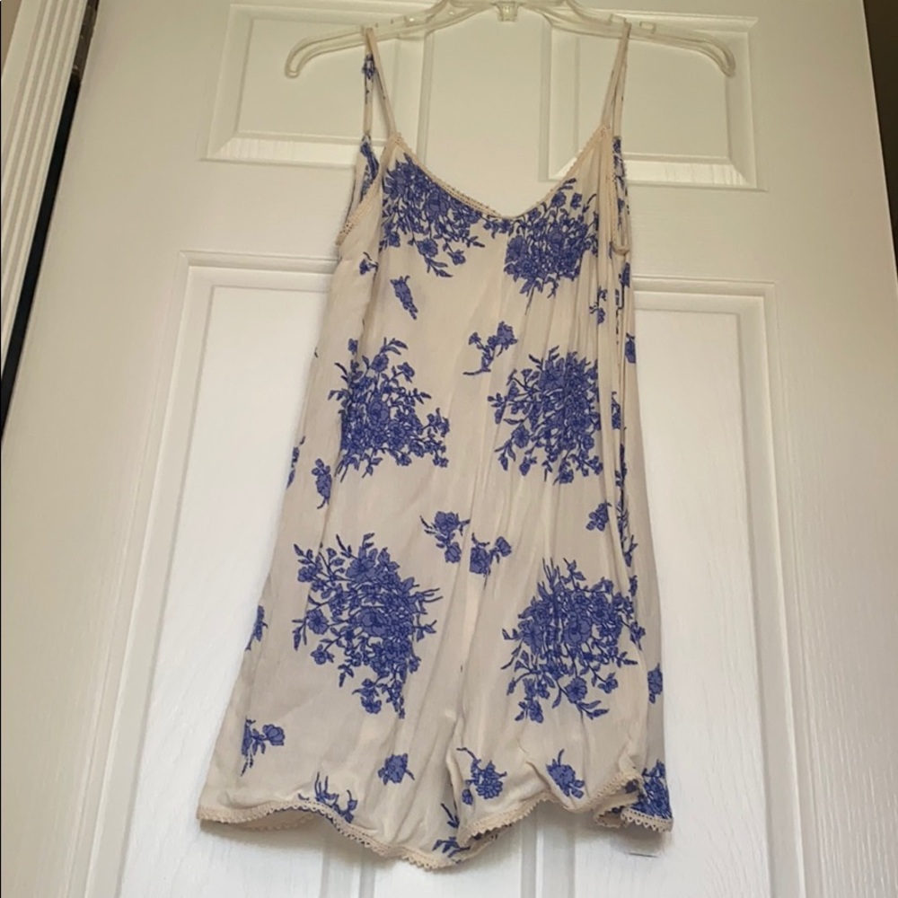 Off white and blue floral romper-NWOT